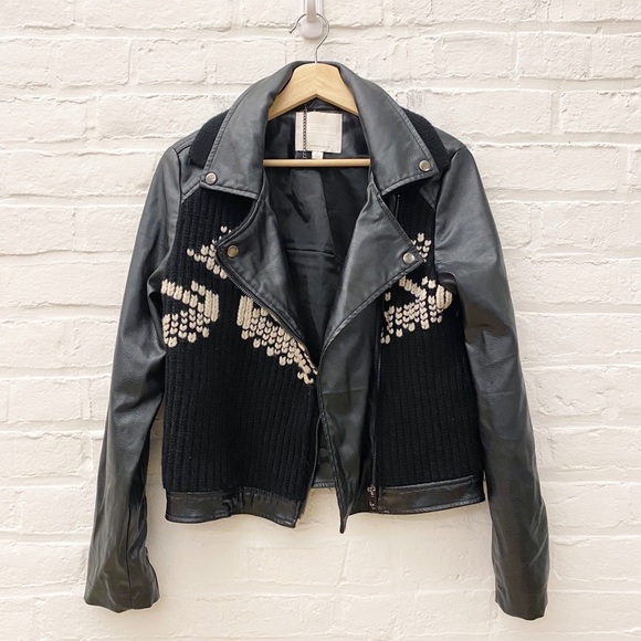 Anthropologie Jackets & Blazers - Anthropologie || Ett:twa Sweater Knit Moto Leather Jacket Black Small